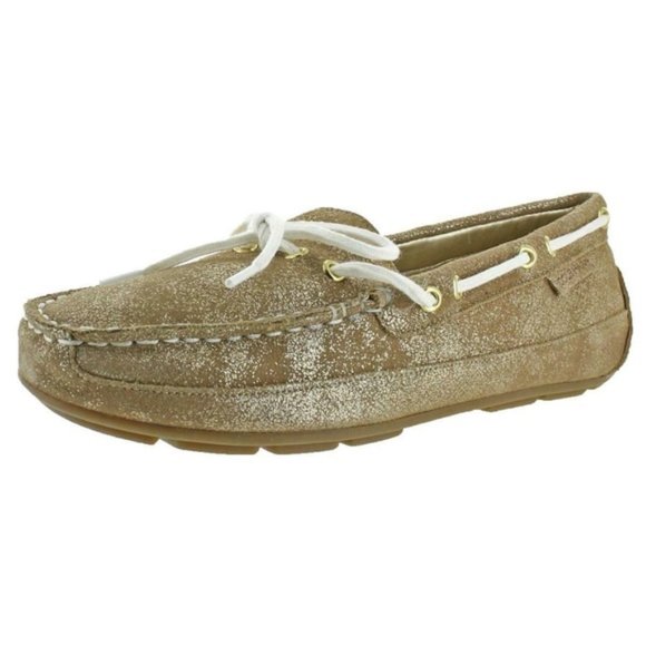 COLE HAAN GRANT DRIVER GOLD BIG GIRL'S MOCCASINS - Picture 1 of 6